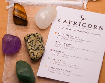 Capricorn Crystal Set // Zodiac Tumbled Stones Astrology Set Star Sign Crystal Kit Gemstones For Capricorn Gifts January Birthstone Minerals