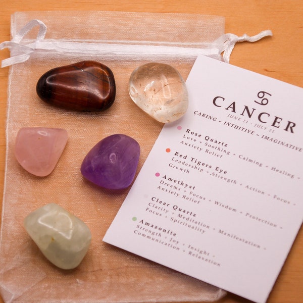 Cancer Crystal Set // Zodiac Tumbled Stones Astrology Set Star Sign Crystal Kit Gemstones For Cancers Gifts July Birthstone Minerals Gems