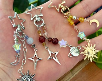 Bohemian Crystal Keyring | Sun Charm For Backpack Or Keys Celestial Space Hippie Gift