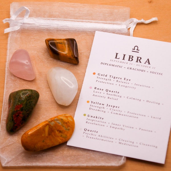 Libra Crystal Set // Zodiac Tumbled Stones Astrology Set Star Sign Crystal Kit Gemstones For Libra Gifts October Birthstone Minerals Gems