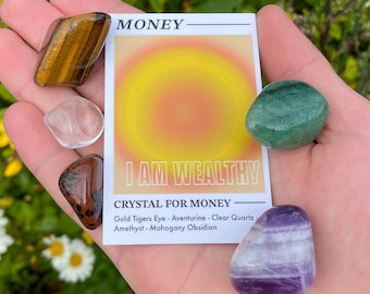 Money Crystal Set // I Am Wealthy Gemstone Gift Set // Rich Tumble Stone Kit // Crystals For Prosperity // Attract Money Affirmation // Gift