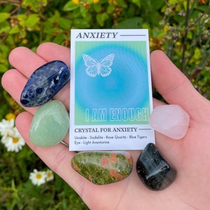 Anxiety Crystal Set // I Am Enough Gemstone Gift Set // Calming Tumble Stone Kit // Crystals For Anxiety // Relax Affirmation // Gift