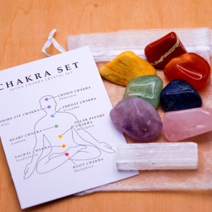 8 Pcs Chakra Set | With Selenite 7 Chakra Tumbled Stones Beginners Healing Crystal Set Great Gift Meditation Spirituality Minerals Polished