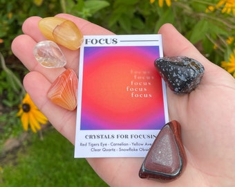 Conjunto de Cristais para Foco // Conjunto de Pedras Preciosas para TDAH, Pedras Roladas para Foco // Cristais para Estudar e Aprender // Melhore a Concentração