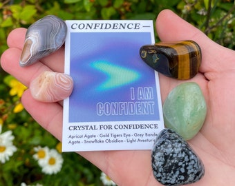 Conjunto de Cristais da Confiança // Conjunto de Pedras Preciosas "Eu Sou Confiante", Pedras Roladas da Esperança // Cristais para Força // Afirmação para Atrair Confiança
