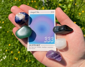 333 Angel Number Crystal Set // Triple Three Number Sequence Gemstone Gift Set // Support Tumble Stone Kit // Crystals For Support // Gift