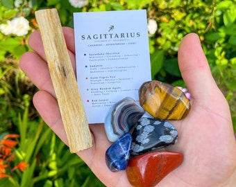 Sagittarius Crystal Set // With Palo Santo Zodiac Sign Astrology Gemstones, Sagittarius Gift, Holy Wood Incense, Spiritual Birthday December