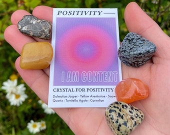 Positivity Crystal Set // I Am Content Gemstone Gift Set // Happy Tumble Stone Kit // Crystals For Hope // Attract Positive Vibes Gem Kit