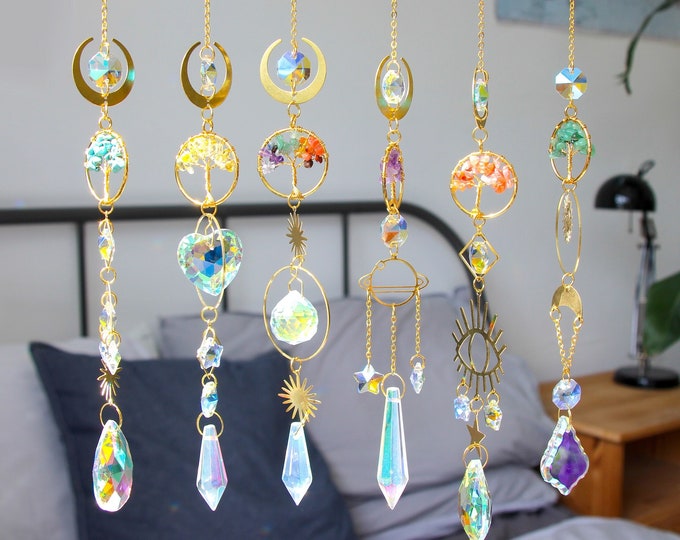 Tree Of Life Suncatcher | Crystal Chip Sun Catcher Spiritual Room Décor, Window Decal Summer Light, Crystal Prism, Gifts For Her, Wind Chime