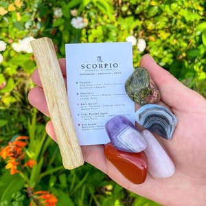 Scorpio Crystal Set // With Palo Santo, Zodiac Sign Astrology Gemstones, Gift For Scorpio , Holy Wood Incense, Spiritual Birthday November