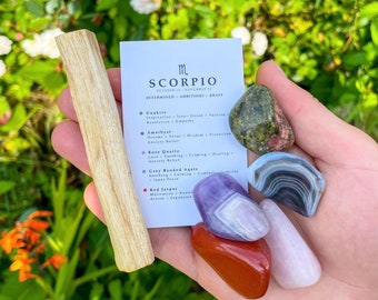 Conjunto de cristales de Escorpio // Con Palo Santo, piedras preciosas de astrología del signo zodiacal, regalo para Escorpio, incienso de madera sagrada, cumpleaños espiritual de noviembre