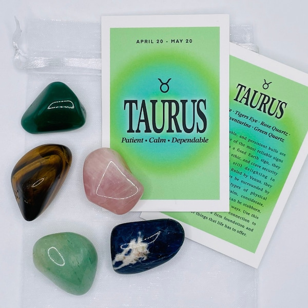 Taurus Crystal Set // Zodiac Sign Tumbled Stones - Astrology Gemstone Set - Star Sign Crystals - Taurus Gifts - Birthstone Taurus Crystals