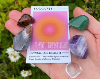 Health Crystal Set // I Am Healthy Gemstone Gift Set // Healing Tumble Stones // Well Being Crystals // Attract Health Affirmation // Gift