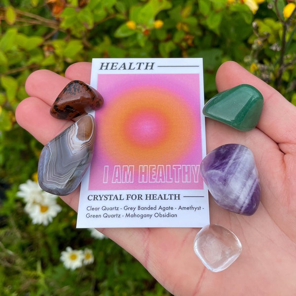 Health Crystal Set // I Am Healthy Gemstone Gift Set // Healing Tumble Stones // Well Being Crystals // Attract Health Affirmation // Gift