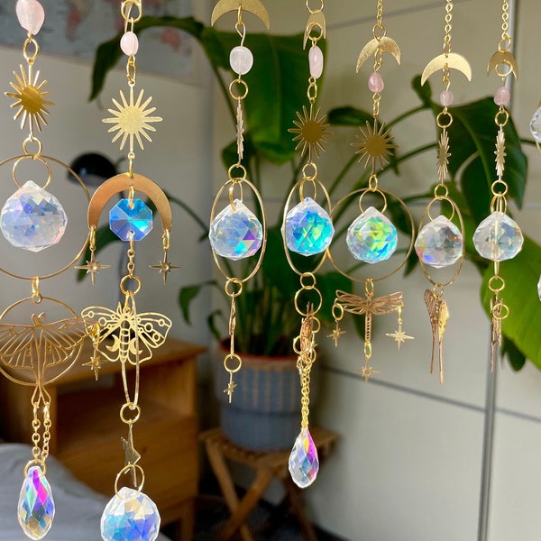 Crystal Suncatcher | Room Decor, Window Decal, Summer Light, Rainbow Pattern, Spiritual, Sun Prism Splits Light, Refraction Pendant Gift