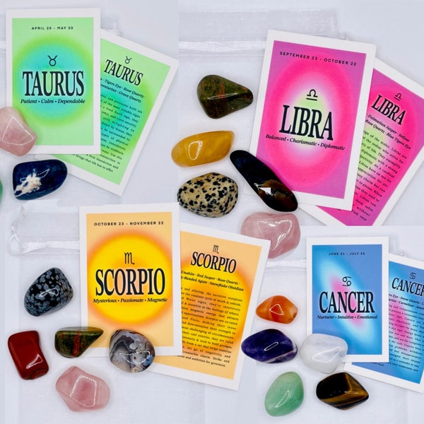 Zodiac Crystal Sets - 12 Zodiac Signs Tumbled Stone Gifts - Birthday Gemstones, Astrology Crystals Set - Birth Sign Kit Gift - Star Signs