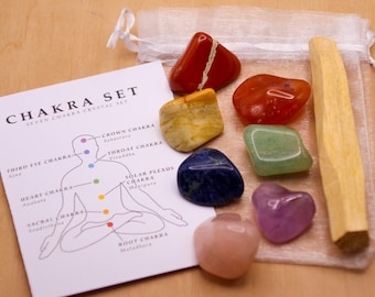 8 Pcs Chakra Set | Large Gemstones | Crystal | Palo Santo | Rocks | Chakras | Healing | Big Tumbled Stones | Gift | 7 Colours | Spiritual
