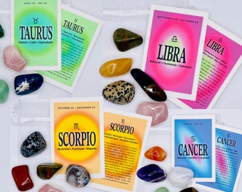Zodiac Crystal Sets - 12 Zodiac Signs Tumbled Stone Gifts - Birthday Gemstones, Astrology Crystals Set - Birth Sign Kit Gift - Star Signs