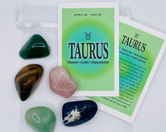 Taurus Crystal Set // Zodiac Sign Tumbled Stones - Astrology Gemstone Set - Star Sign Crystals - Taurus Gifts - Birthstone Taurus Crystals