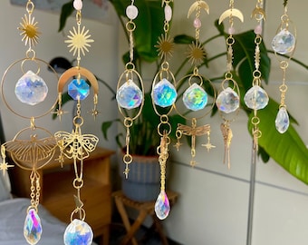 Crystal Suncatcher | Room Decor, Window Decal, Summer Light, Rainbow Pattern, Spiritual, Sun Prism Splits Light, Refraction Pendant Gift
