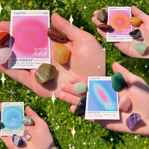 Conjuntos de cristales con números de ángeles // Conjunto de regalo de piedras preciosas con secuencia de números triples // Kit de piedras pulidas con números mágicos // Números espirituales // Regalos de ángeles