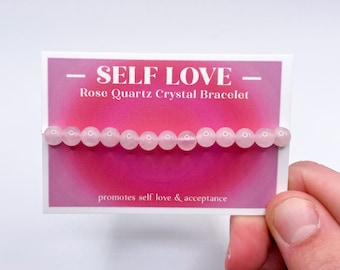 Rose Quartz Crystal Bracelet | Self Love Healing Jewellery | Round Beads, Stretchy Gemstone Bracelet For Women And Men | Spiritual Gifts