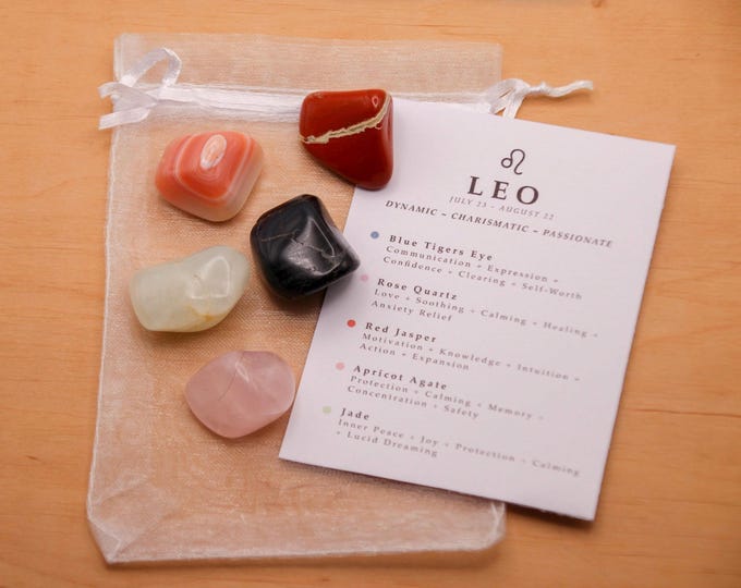 Leo Crystal Set // Zodiac Tumbled Stones Astrology Set Star Sign Crystal Kit Gemstones For Leo Gifts August Birthstone Minerals Gems