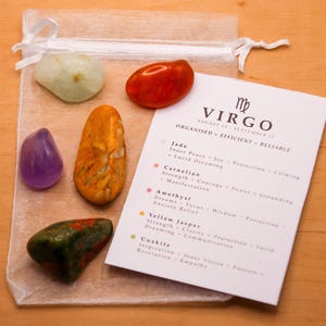 Zestaw kryształów Virgo // Zestaw kamieni szlifowanych zodiaku Zestaw kryształów zodiaku Zestaw kryształów znaku zodiaku Kamienie szlachetne dla prezentów Virgos Minerały kamieni szlachetnych na wrzesień