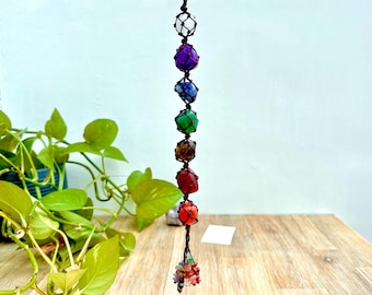 Bohemian Chakra Hanging Decor | Crystal 7 Chakra Set For Spirituality, Natural Gemstones, Colourful Living Room Decor, Energy Points Balance