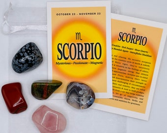 Set de cristales de Escorpio // Piedras pulidas del signo zodiacal - Set de gemas astrológicas - Signo zodiacal - Regalos para Escorpio - Regalo de cristales de Escorpio (piedra natal)