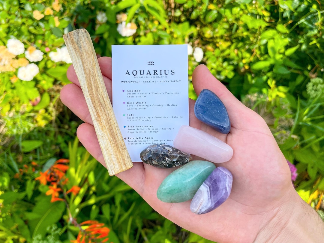 Aquarius Crystal Set // With Palo Santo, Zodiac Sign Astrology ...
