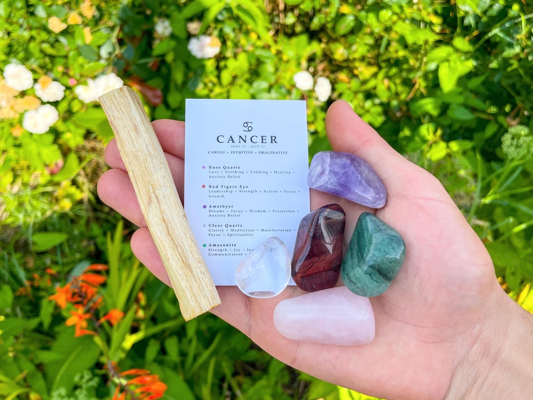 Cancer Crystal Set // With Palo Santo, Zodiac Sign Astrology Gemstones ...