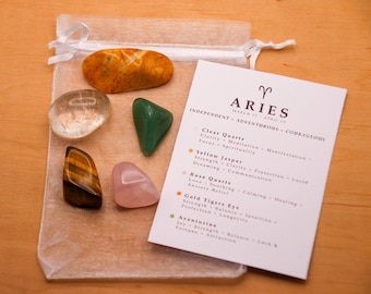 Aries Crystal Set // Zodiac Tumbled Stones Astrology Set Star Sign Crystal Kit Gemstones For Aries Gifts April Birthstone Minerals Gems