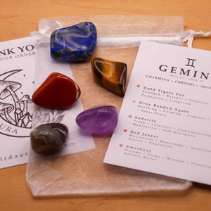 Gemini Crystal Set // Zodiac Tumbled Stones Astrology Set Star Sign Crystal Kit Gemstones For Gemini Gifts June Birthstone Minerals Gems image 3