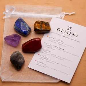 Gemini Crystal Set // Zodiac Tumbled Stones Astrology Set Star Sign Crystal Kit Gemstones For Gemini Gifts June Birthstone Minerals Gems