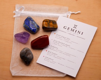 Conjunto de Cristais Gemini // Conjunto de Pedras Roladas do Zodíaco Conjunto de Astrologia Kit de Cristais do Signo do Zodíaco Gemas para Presentes de Gêmeos Minerais de Pedras de Nascimento de Junho Gemas