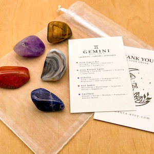 Ensemble de cristaux Gémeaux / / Ensemble de pierres tombales du zodiaque astrologie Kit de cristaux de signe astrologique Pierres précieuses pour cadeaux Gémeaux Pierre de naissance juin Minéraux image 3