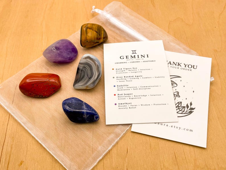 Ensemble de cristaux Gémeaux / / Ensemble de pierres tombales du zodiaque astrologie Kit de cristaux de signe astrologique Pierres précieuses pour cadeaux Gémeaux Pierre de naissance juin Minéraux image 3