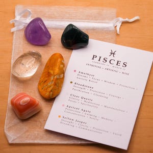 Pisces Crystal Set // Zodiac Tumbled Stones Astrology Set Star Sign Crystal Kit Gemstones For Pisces Gifts March Birthstone Minerals Gems