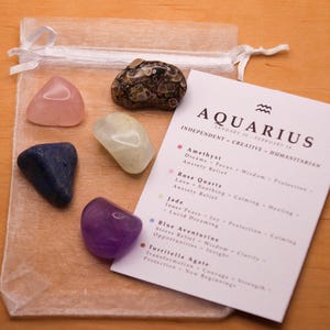 Aquarius Crystal Set // Zodiac Tumbled Stones Astrology Set Star Sign Crystal Kit Gemstones For Aquarius Gifts February Birthstone Minerals
