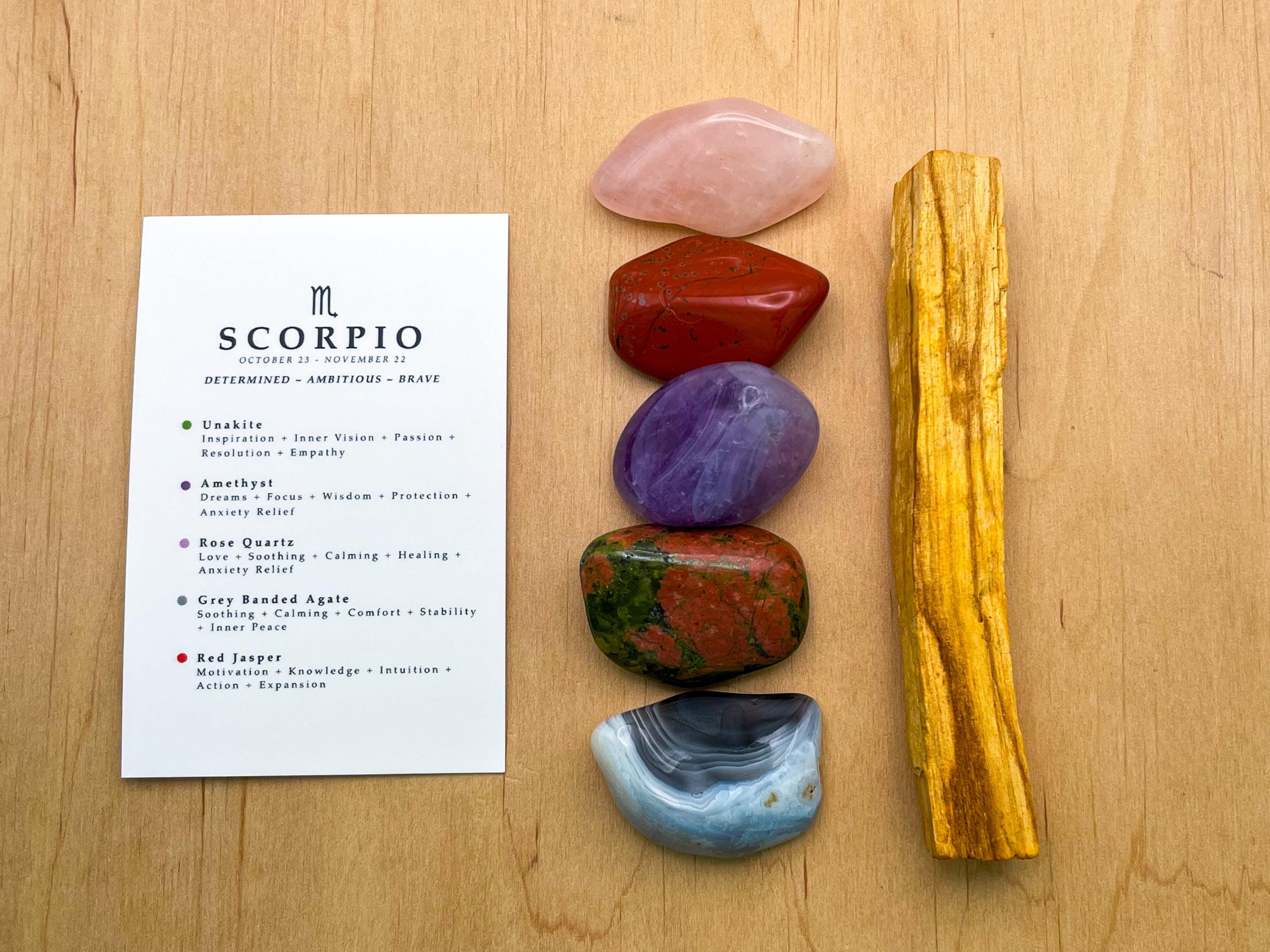 Scorpio Crystal Set // With Palo Santo, Zodiac Sign Astrology Gemstones ...