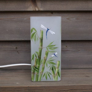 Bamboo with Dragonfly; Hand painted; Soft white light