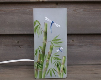 Bamboo with Dragonfly; Hand painted; Soft white light