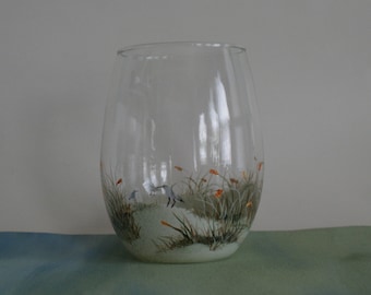 Beach Stemless Wine Glass; Hand painted; Sandpiper; Beach Scene