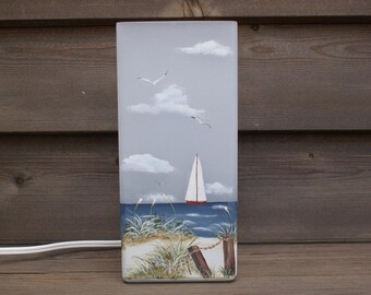 Sailboat at Beach; Hand painted; Soft white light