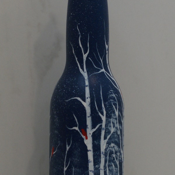 Birch Tree Cardinal; Hand painted; Oil Vinegar dispenser; Liquid soap dispenser; Beer bottle recycled; Waterproof