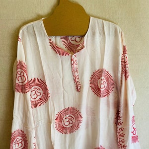 Handmade Rayon block-printed Om Shirt |White Unisex Festive shirts | BOHO symbolic Deity Mantra shirts |OM, Ganesha , Shiva, Krishna, Buddha