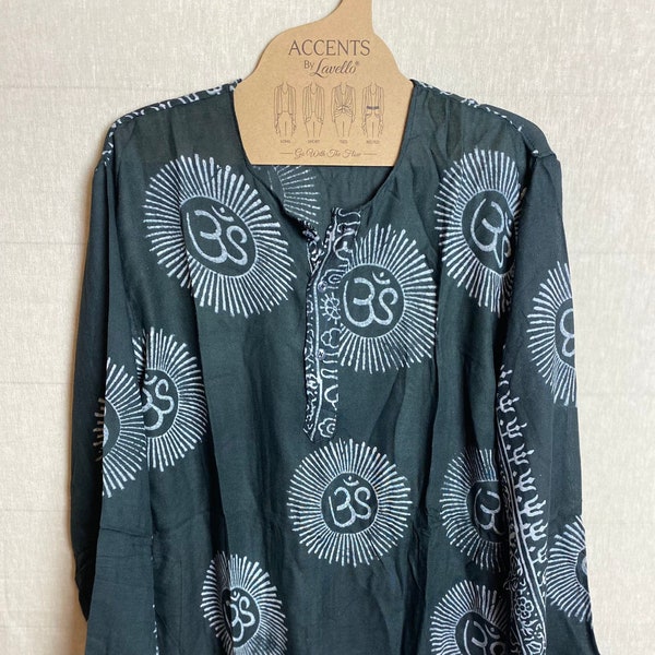 Black OM Mantra Rayon shirt | Unisex BOHO yoga shirts | Deity print shirts | symbolic yoga mantra shirts | Hand Block printed