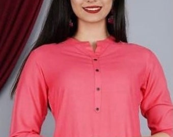 Salmon Pink Tunic | Women’s Solid Short Tunics  | Kurti for women | Indian tunics | Designer Kurtis | Black kurti