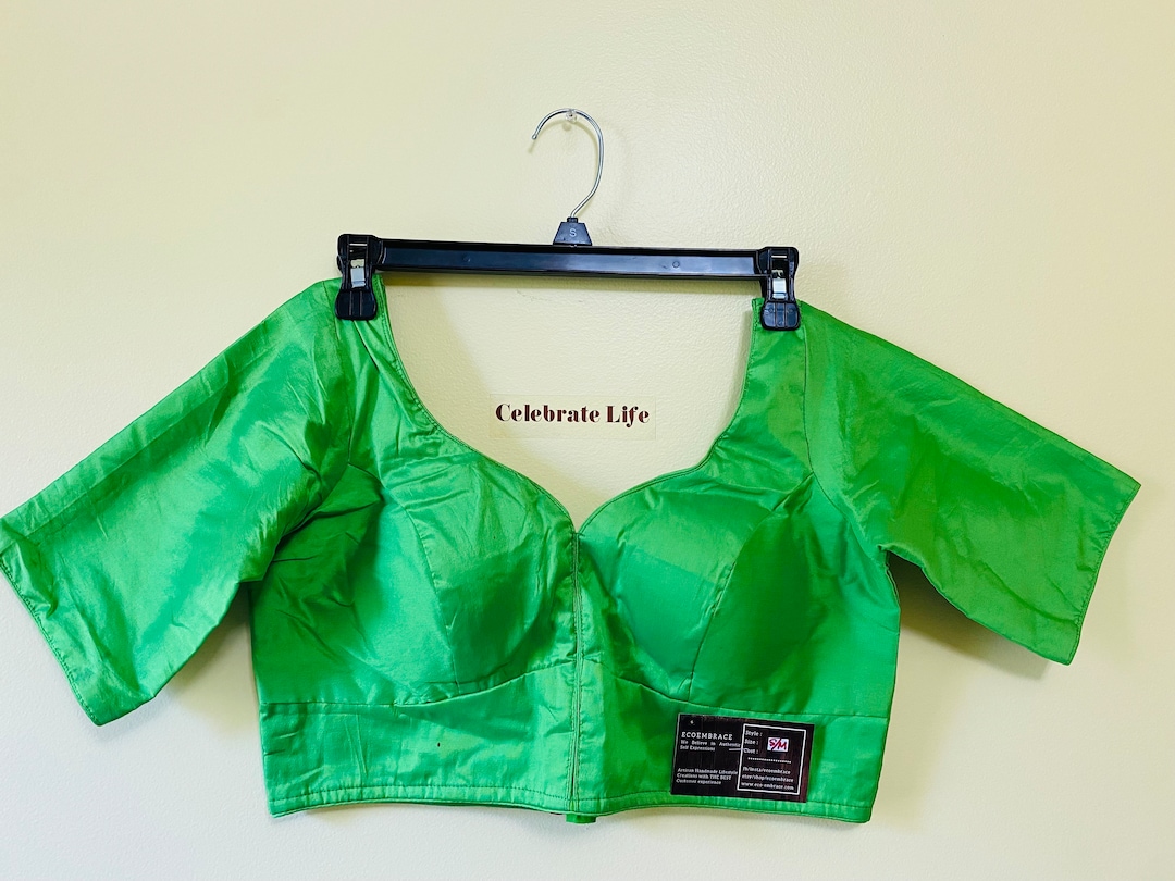 Parrot Green Plain Silk Blouses,bridesmaids Designer Blouses, Readymade